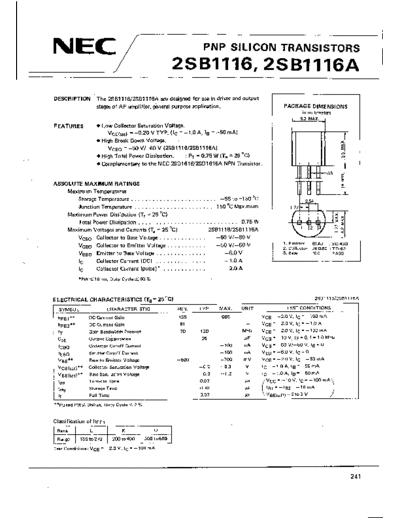 NEC 2sb1116  . Electronic Components Datasheets Active components Transistors NEC 2sb1116.pdf