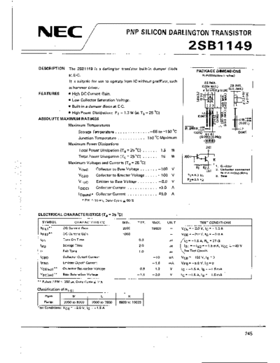 NEC 2sb1149  . Electronic Components Datasheets Active components Transistors NEC 2sb1149.pdf