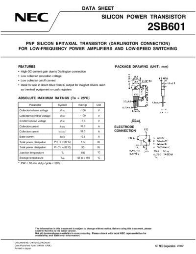 NEC 2sb601  . Electronic Components Datasheets Active components Transistors NEC 2sb601.pdf