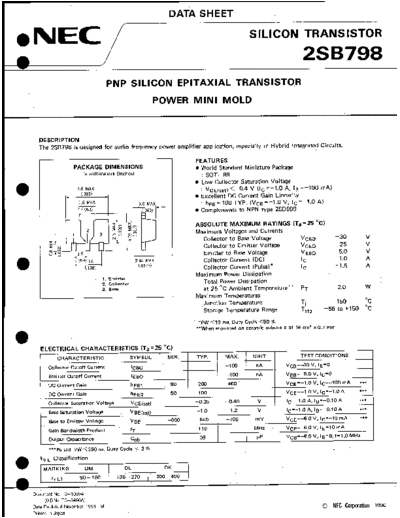NEC 2sb798  . Electronic Components Datasheets Active components Transistors NEC 2sb798.pdf