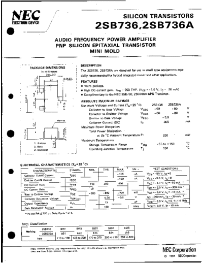 NEC 2sb736  . Electronic Components Datasheets Active components Transistors NEC 2sb736.pdf