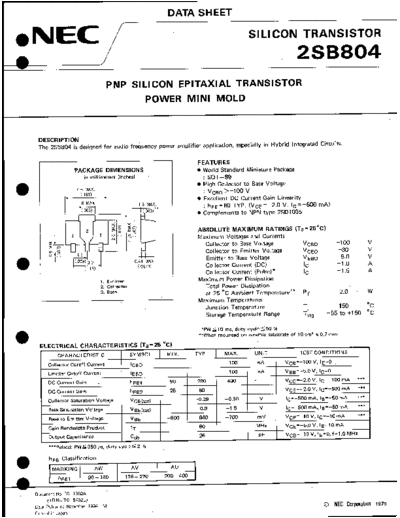 NEC 2sb804  . Electronic Components Datasheets Active components Transistors NEC 2sb804.pdf