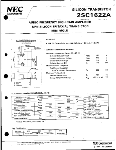 NEC 2sc1622a  . Electronic Components Datasheets Active components Transistors NEC 2sc1622a.pdf
