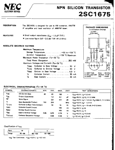 NEC 2sc1675  . Electronic Components Datasheets Active components Transistors NEC 2sc1675.pdf
