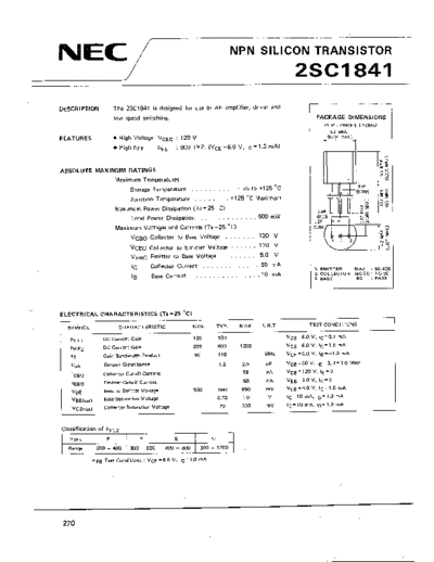 NEC 2sc1841  . Electronic Components Datasheets Active components Transistors NEC 2sc1841.pdf