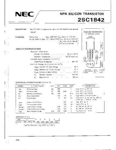 NEC 2sc1842  . Electronic Components Datasheets Active components Transistors NEC 2sc1842.pdf