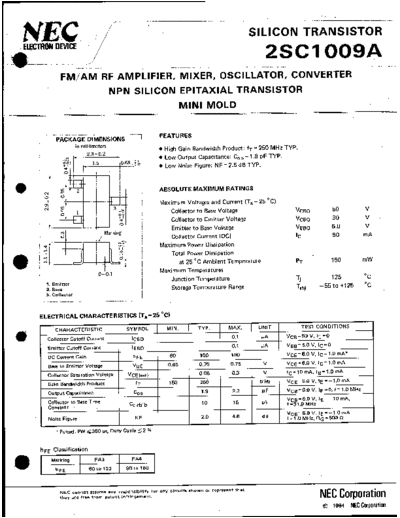 NEC 2sc1009a  . Electronic Components Datasheets Active components Transistors NEC 2sc1009a.pdf
