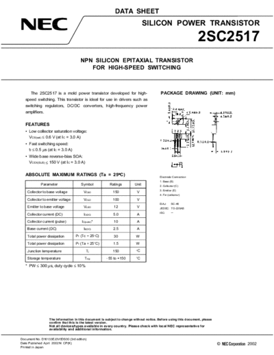 NEC 2sc2517  . Electronic Components Datasheets Active components Transistors NEC 2sc2517.pdf