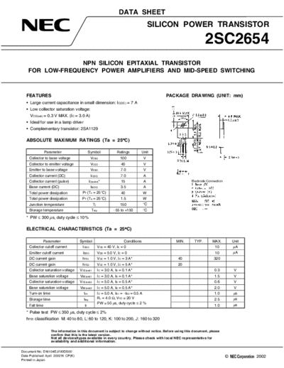 NEC 2sc2654  . Electronic Components Datasheets Active components Transistors NEC 2sc2654.pdf