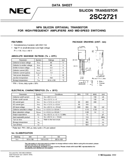 NEC 2sc2721  . Electronic Components Datasheets Active components Transistors NEC 2sc2721.pdf