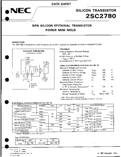 NEC 2sc2780  . Electronic Components Datasheets Active components Transistors NEC 2sc2780.pdf