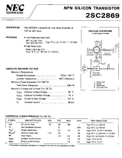NEC 2sc2869  . Electronic Components Datasheets Active components Transistors NEC 2sc2869.pdf
