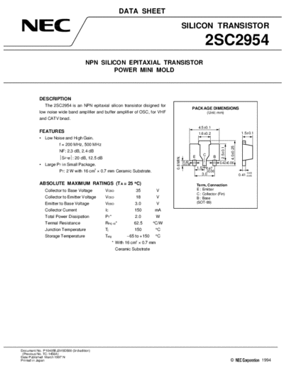 NEC 2sc2954  . Electronic Components Datasheets Active components Transistors NEC 2sc2954.pdf