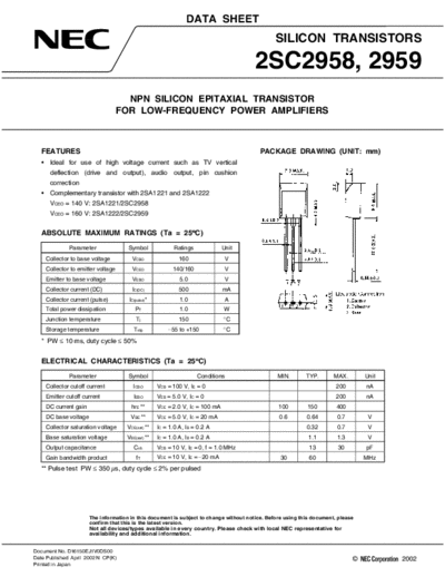 NEC 2sc2958 2sc2959  . Electronic Components Datasheets Active components Transistors NEC 2sc2958_2sc2959.pdf