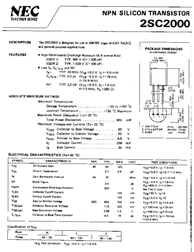 NEC 2sc2000  . Electronic Components Datasheets Active components Transistors NEC 2sc2000.pdf