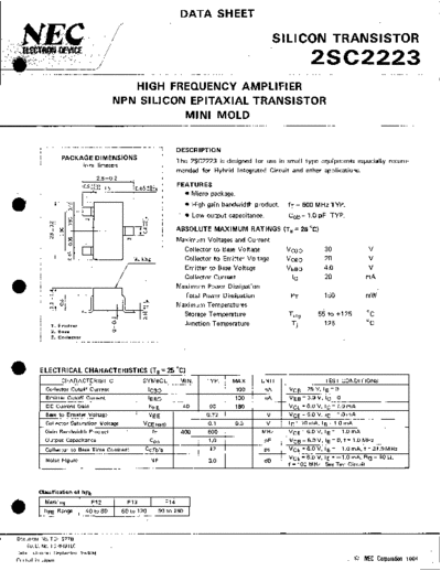 NEC 2sc2223  . Electronic Components Datasheets Active components Transistors NEC 2sc2223.pdf