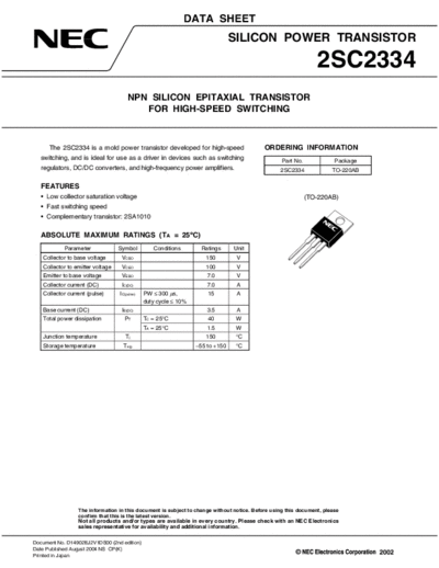 NEC 2sc2334  . Electronic Components Datasheets Active components Transistors NEC 2sc2334.pdf