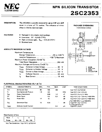 NEC 2sc2353  . Electronic Components Datasheets Active components Transistors NEC 2sc2353.pdf
