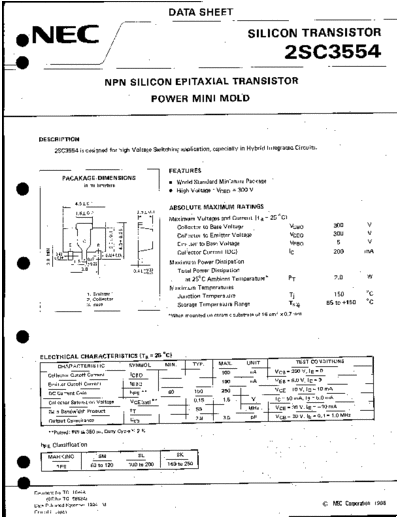 NEC 2sc3554  . Electronic Components Datasheets Active components Transistors NEC 2sc3554.pdf