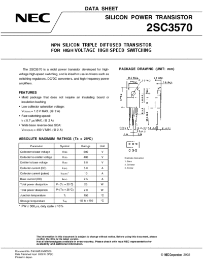 NEC 2sc3570  . Electronic Components Datasheets Active components Transistors NEC 2sc3570.pdf