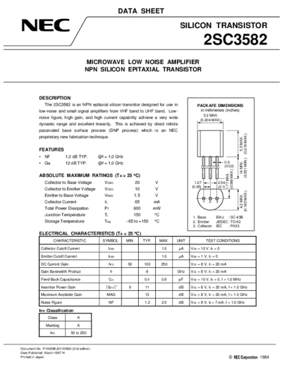 NEC 2sc3582  . Electronic Components Datasheets Active components Transistors NEC 2sc3582.pdf