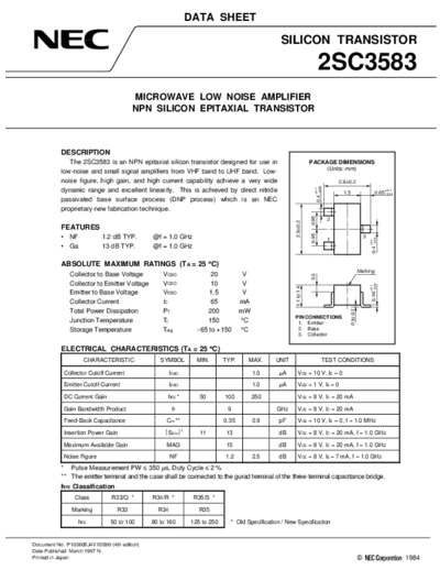 NEC 2sc3583  . Electronic Components Datasheets Active components Transistors NEC 2sc3583.pdf