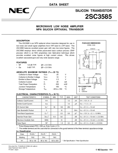 NEC 2sc3585  . Electronic Components Datasheets Active components Transistors NEC 2sc3585.pdf