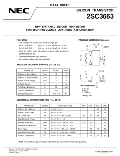 NEC 2sc3663  . Electronic Components Datasheets Active components Transistors NEC 2sc3663.pdf