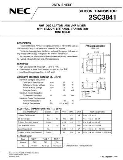 NEC 2sc3841  . Electronic Components Datasheets Active components Transistors NEC 2sc3841.pdf