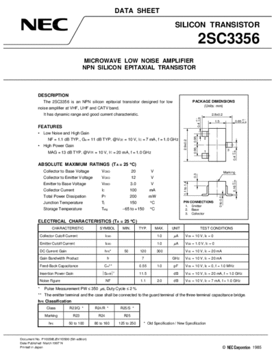 NEC 2sc3356  . Electronic Components Datasheets Active components Transistors NEC 2sc3356.pdf