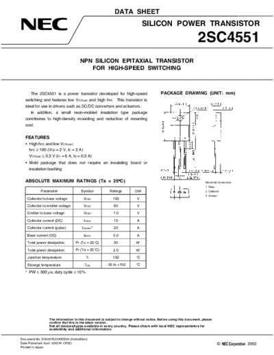 NEC 2sc4551  . Electronic Components Datasheets Active components Transistors NEC 2sc4551.pdf