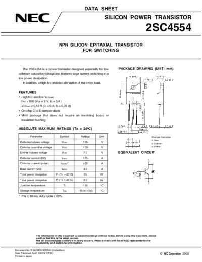 NEC 2sc4554  . Electronic Components Datasheets Active components Transistors NEC 2sc4554.pdf