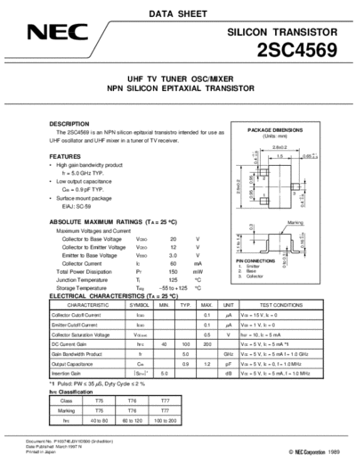 NEC 2sc4569  . Electronic Components Datasheets Active components Transistors NEC 2sc4569.pdf
