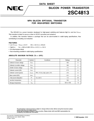 NEC 2sc4813  . Electronic Components Datasheets Active components Transistors NEC 2sc4813.pdf