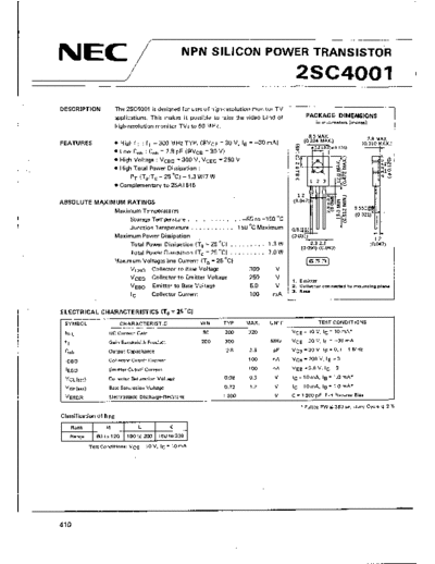 NEC 2sc4001  . Electronic Components Datasheets Active components Transistors NEC 2sc4001.pdf