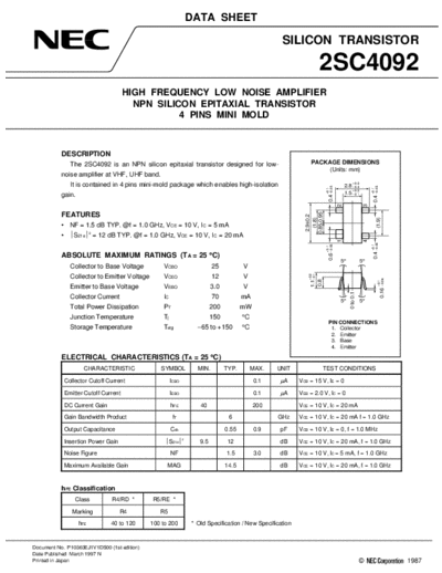 NEC 2sc4092  . Electronic Components Datasheets Active components Transistors NEC 2sc4092.pdf