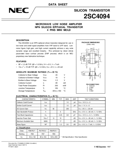 NEC 2sc4094  . Electronic Components Datasheets Active components Transistors NEC 2sc4094.pdf