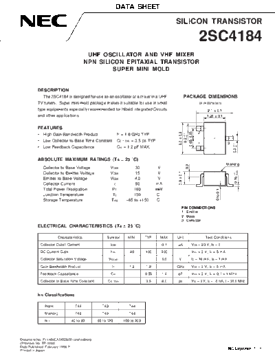 NEC 2sc4184  . Electronic Components Datasheets Active components Transistors NEC 2sc4184.pdf