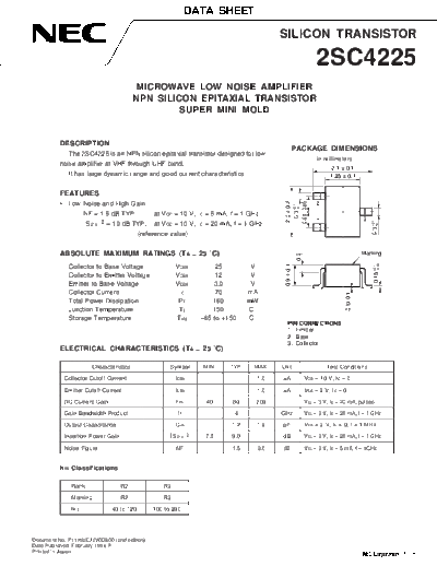 . Electronic Components Datasheets 2sc4225  . Electronic Components Datasheets Active components Transistors NEC 2sc4225.pdf