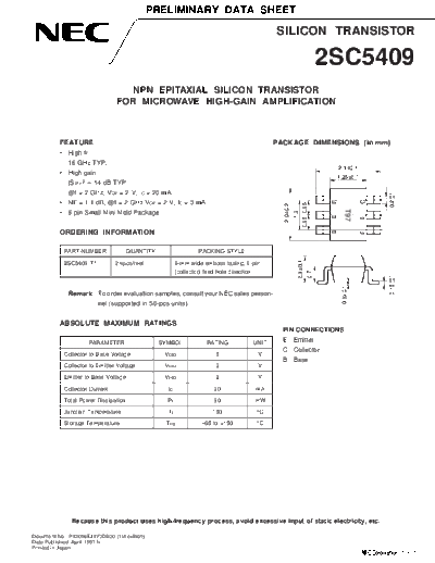 NEC 2sc5409  . Electronic Components Datasheets Active components Transistors NEC 2sc5409.pdf
