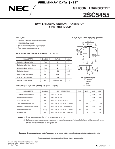 NEC 2sc5455  . Electronic Components Datasheets Active components Transistors NEC 2sc5455.pdf