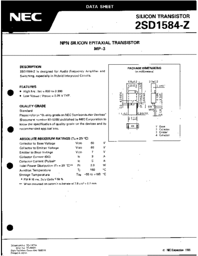 NEC 2sd1584  . Electronic Components Datasheets Active components Transistors NEC 2sd1584.pdf