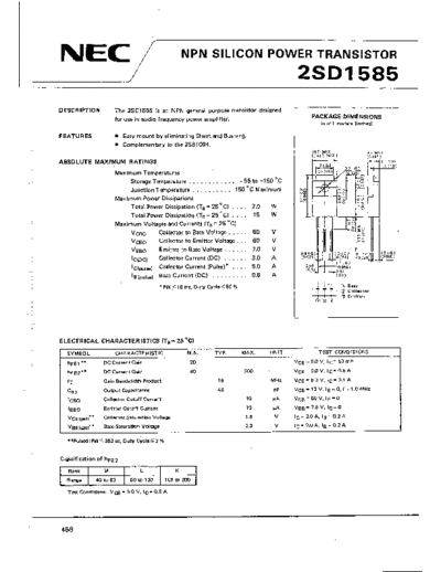 NEC 2sd1585  . Electronic Components Datasheets Active components Transistors NEC 2sd1585.pdf