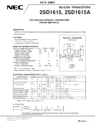 NEC 2sd1615a  . Electronic Components Datasheets Active components Transistors NEC 2sd1615a.pdf