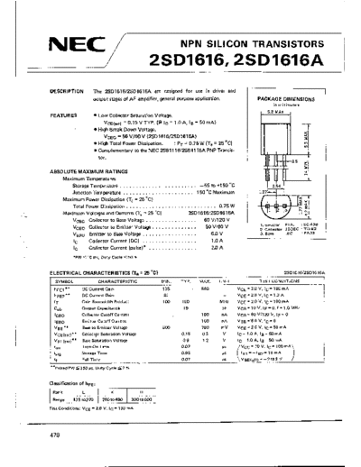 NEC 2sd1616  . Electronic Components Datasheets Active components Transistors NEC 2sd1616.pdf