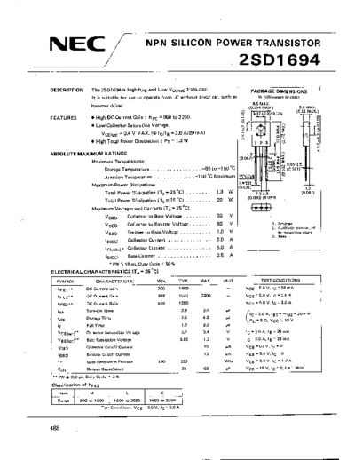 NEC 2sd1694  . Electronic Components Datasheets Active components Transistors NEC 2sd1694.pdf