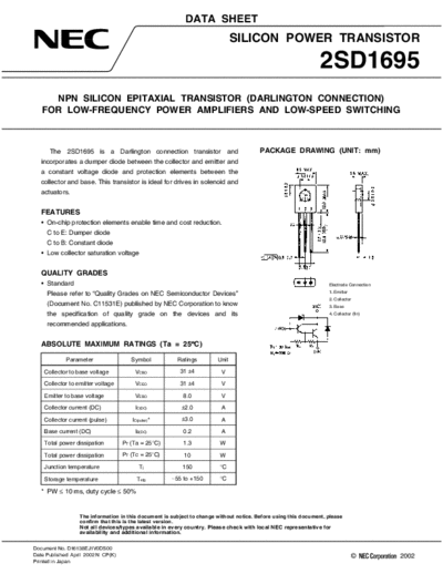 NEC 2sd1695  . Electronic Components Datasheets Active components Transistors NEC 2sd1695.pdf