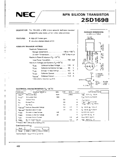 NEC 2sd1698  . Electronic Components Datasheets Active components Transistors NEC 2sd1698.pdf