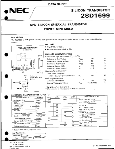 NEC 2sd1699  . Electronic Components Datasheets Active components Transistors NEC 2sd1699.pdf
