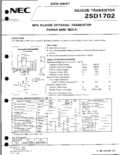 NEC 2sd1702  . Electronic Components Datasheets Active components Transistors NEC 2sd1702.pdf